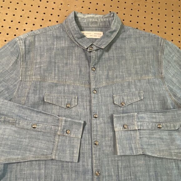 Yigal Azrouel New York Menswear Denim Jean Pearl Snap Shirt USA Mid Wash XL Men - Picture 3 of 9